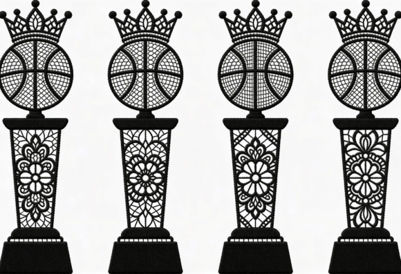 Basketball Trophy Crown Lace Embroidery Graphics for Crafts