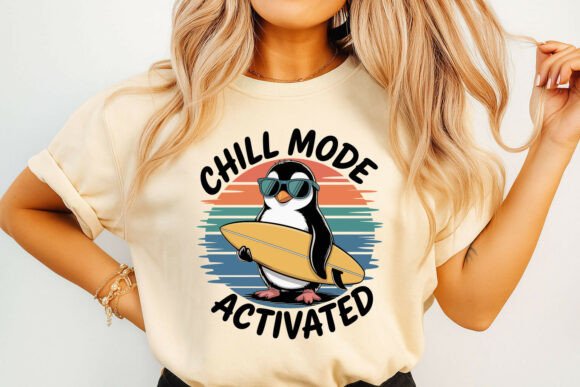 Chill Mode Activated Surfing Penguin Graphics for T-Shirt Designs