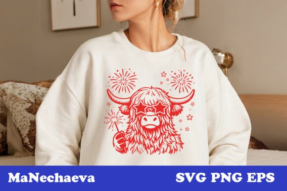 Cute 4th of July Animal Cow SVG for T-Shirt Designs & Graphics