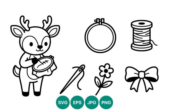 Cute Deer Embroidery Hoop Line Art Graphics & Illustrations