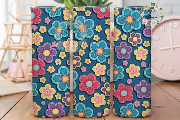 Denim Floral Embroidery Graphics for Tumbler Wraps