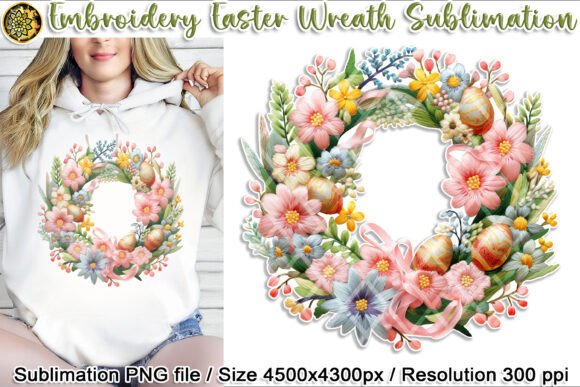 Embroidery Easter Wreath PNG for Graphics & Print Templates