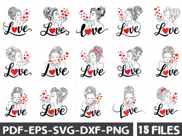 Lovely Heart Kisses Embroidery Graphics & Illustrations