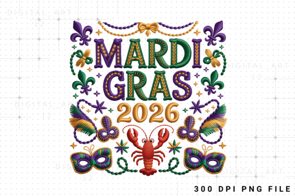 Mardi Gras Embroidery PNG: Graphics for T-Shirt Designs